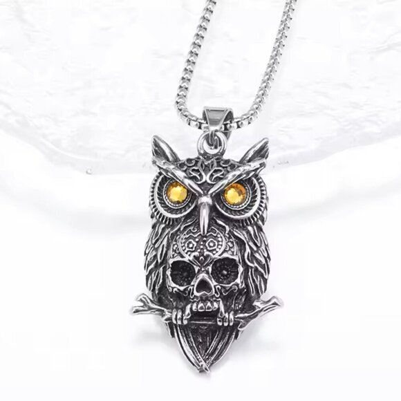 Large Owl Two Tone Heavy Pendant and Necklace #1431 - Picture 1 of 5